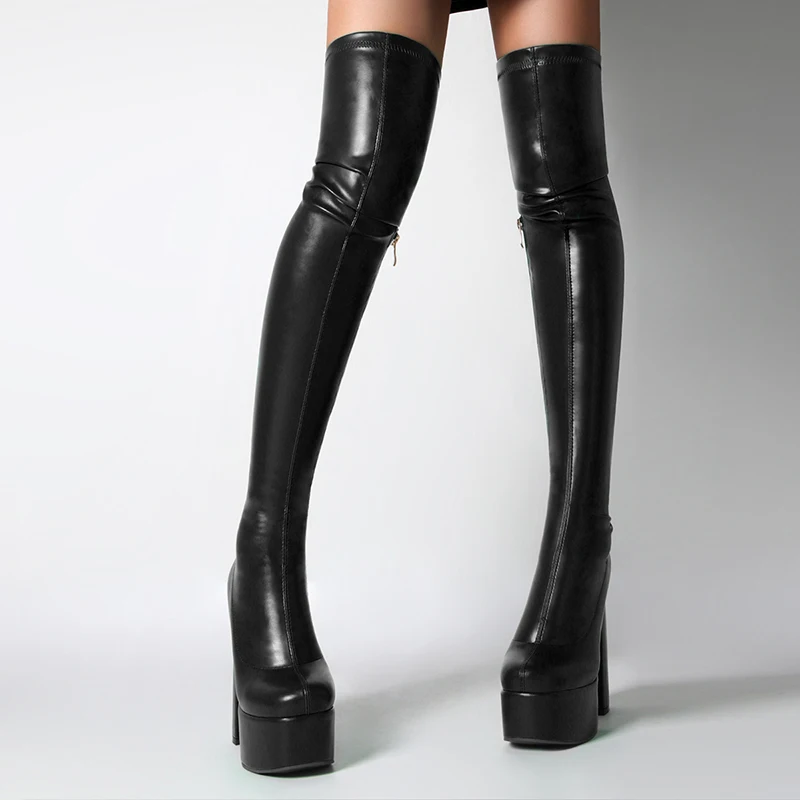 Over The Knee High Boots For Skinny Women In 2022 Sexy Knee High Boots High Platform Side Zipper Thick Heel High Elastic Boots