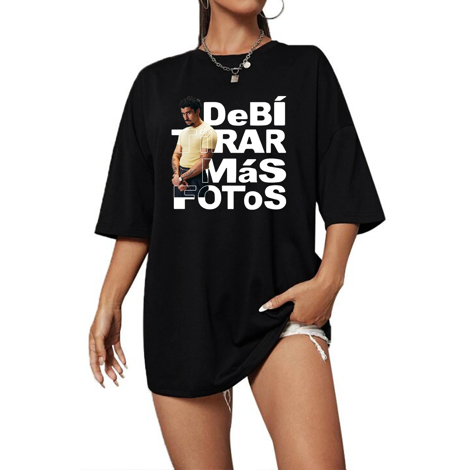 Bad Bunny Debi Tirar Mas Fotos Extra Large T-shirt O-Neck Short Sleeve Fashion Oversize Shirts