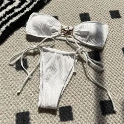 Sexy White Micro Thong Bikinis Sets Women Swimwear Metal Starfish Swimsuit Bathing Suit Bandeau Bikini 2026 Mujer Bathing Suit