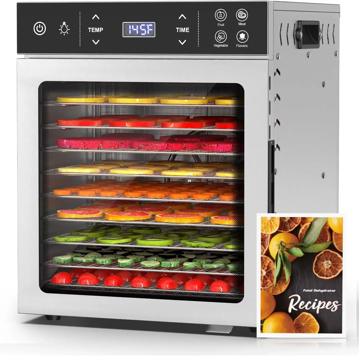 

Food Dehydrator Stainless Steel 400W Digital with 4 Presets Timer Temp Control for Herb Dog Treats Meats Veggies
