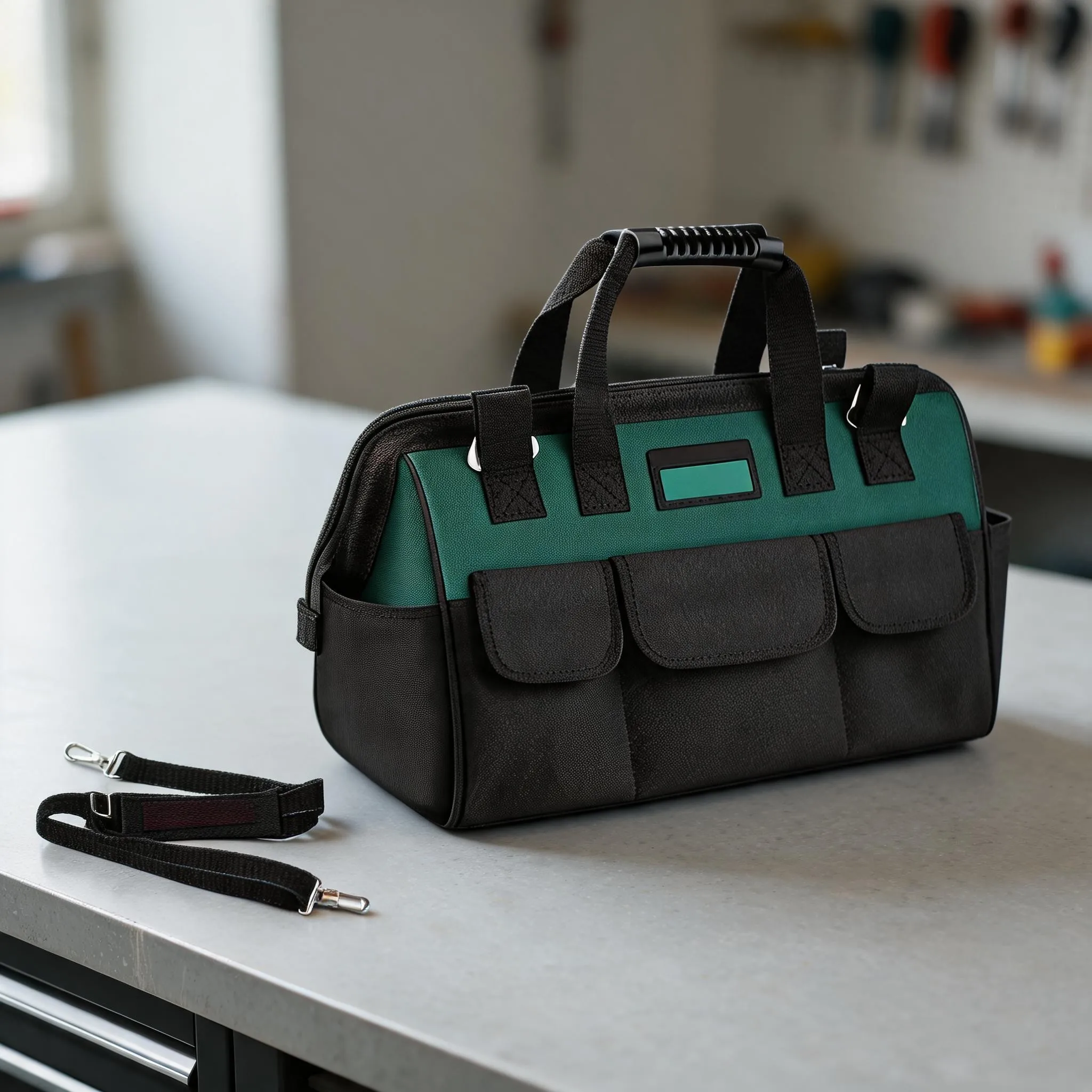 16 Inch Waterproof Tool Bag for Electricians 1680D Oxford Canvas with Dual Waterproof Layers and Reinforced Board