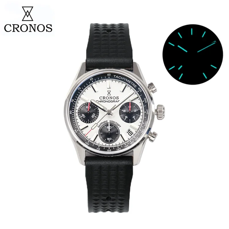 Cronos New Chronograph Quartz Men Watches Miyota 6S20 38.5mm Black&wWhite Panda Dial Sapphire Waterproof 10Bar BGW-9 L6035