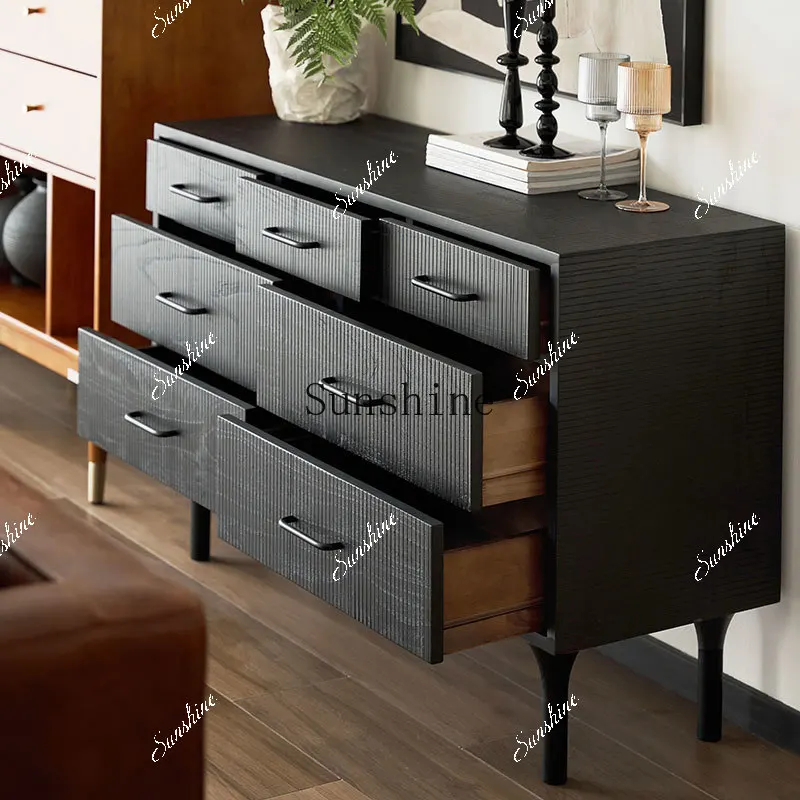 

Old elm seven buckets storage storage living room bedroom entrance drawer cabinet black FT