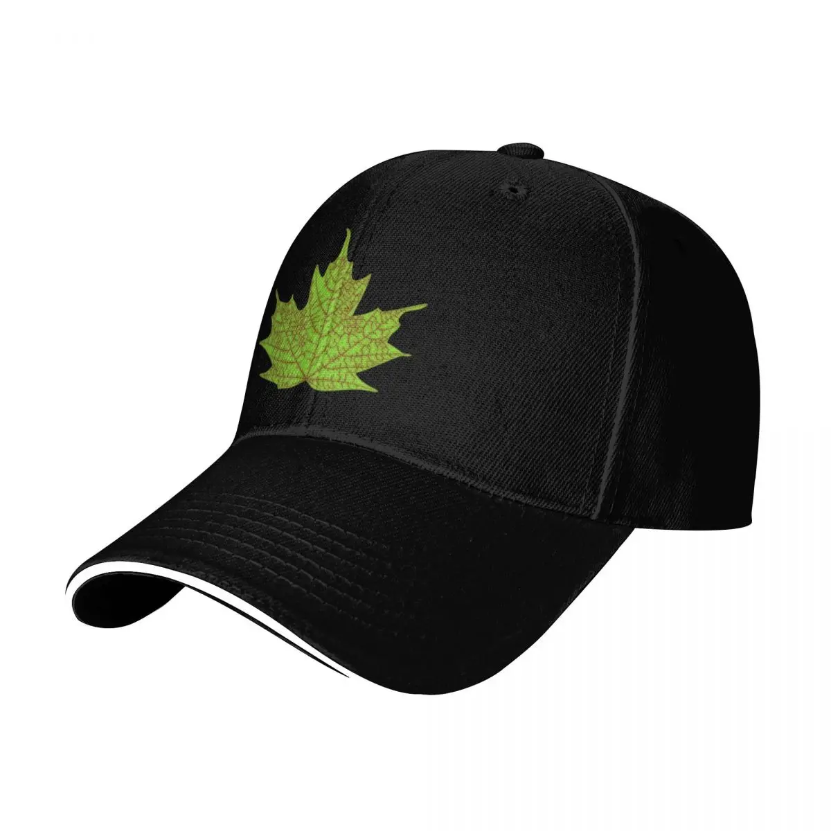Green Maple Leaf Baseball Cap Quick Dry Performance Cotton Twill Breathable Contrast Two Tone Brim
