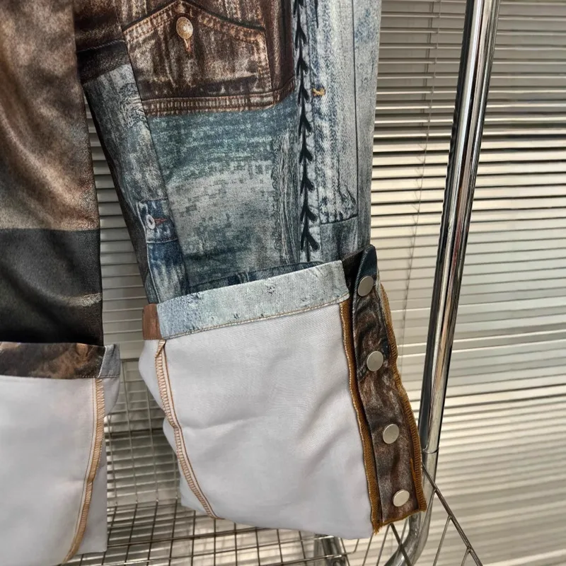 ANJY Autumn New Women American Retro Streetwear Patchwork Printed Jeans Casual Trendy Original Design Straight Denim Pants A7170