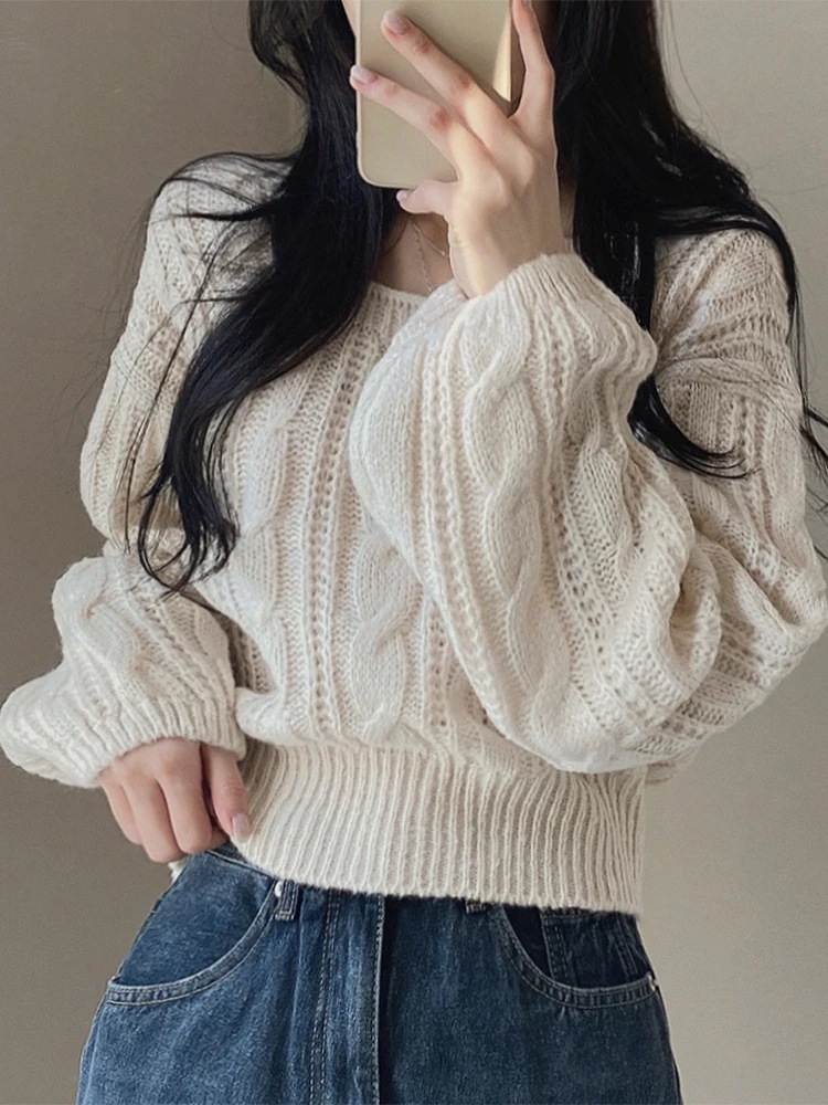 White Knitted Sweater Coat Women's Lazy Sle ort Design Autumn 2023 New Faion Loose Fit Long Sve  Color Top