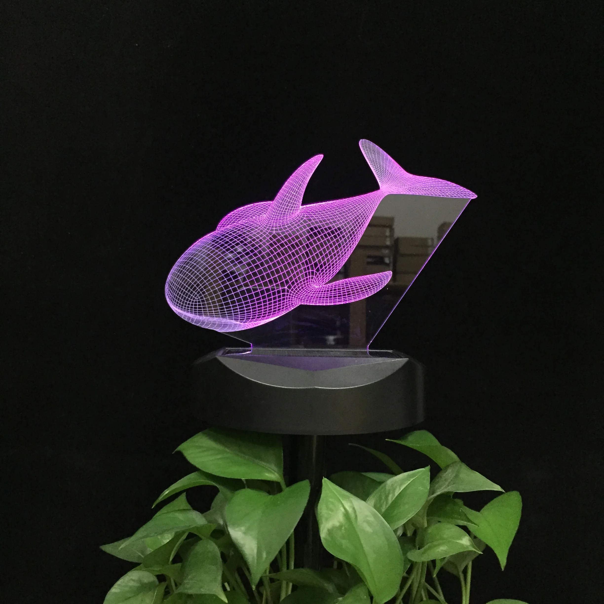 Sea Dolphin Fish Solar Power 3d LED Table Night Light Landscape Indoor Outdoor Waterproof Lighting Colors Change Decor Gift