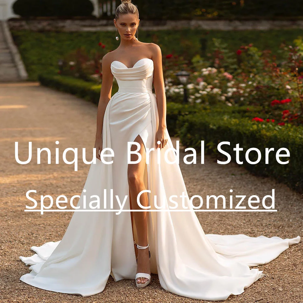 CustomizedElegant Jersey Wedding Dress Sweetheart Draped Detachable High Split Mermaid Backless Zipper Vestidos De Novia Corte S