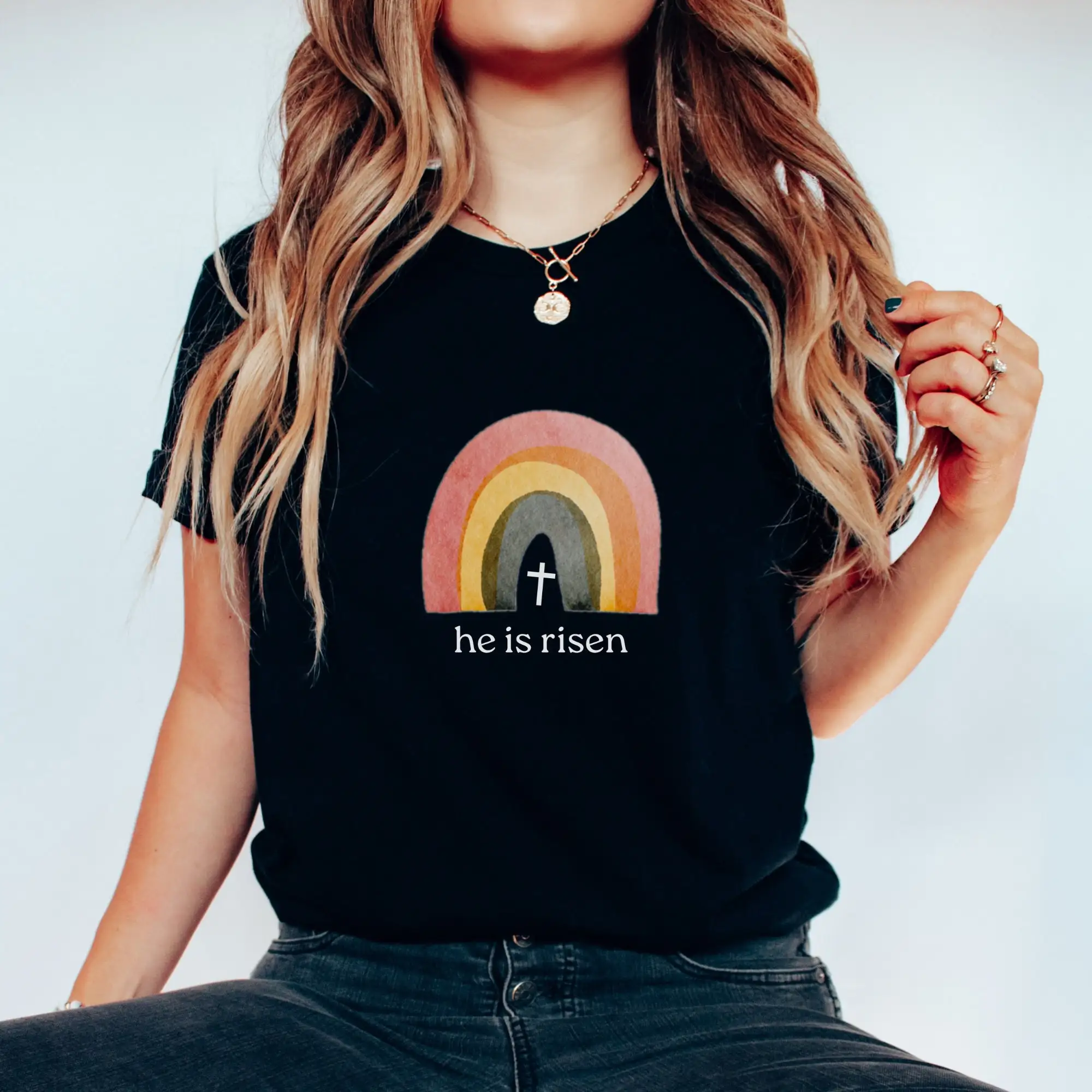 Boho Easter T Shirt Bible Verse Scriptures Religious He Is Risen Good Friday Jesus Lives Great Christian