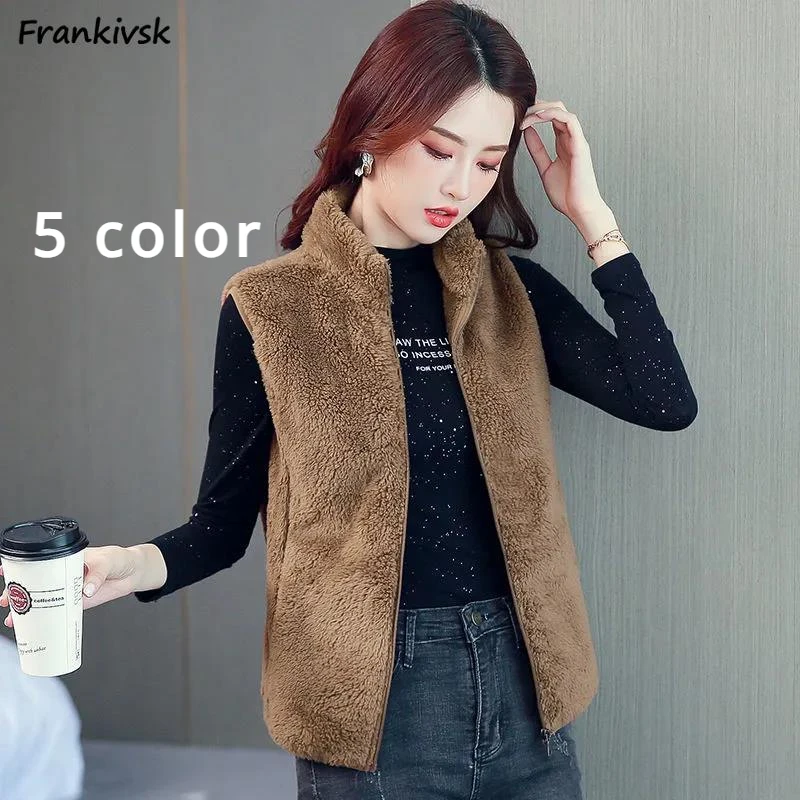 

Fluffy Vests Women Stand Solid Sleeveless Cropped Loose Office Lady Autumn Winter Zipper Daily Outdoor Korean Style Hipster Ins