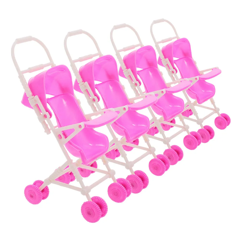 

4Pcs Baby Stroller Set for Kids Realistic Pretend Play Strollers Vibrant Colors Lightweight Frame for Dollhouse Accessories
