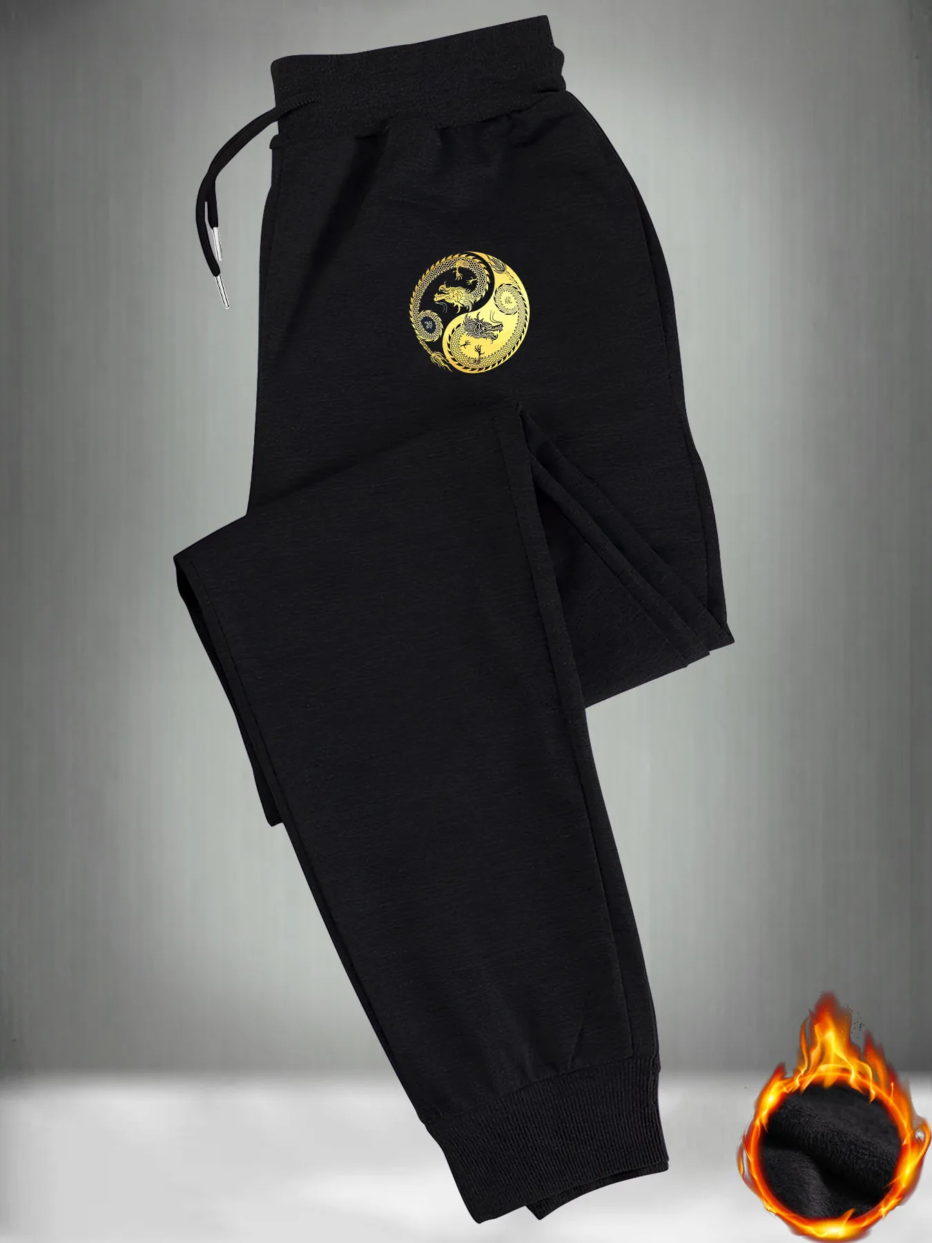 Orientalinspired Golden Dragon Yin Yang Circle Graphic Print Stylish Tapered Sweatpants Men Hip Hop Sports Jogger Trousers
