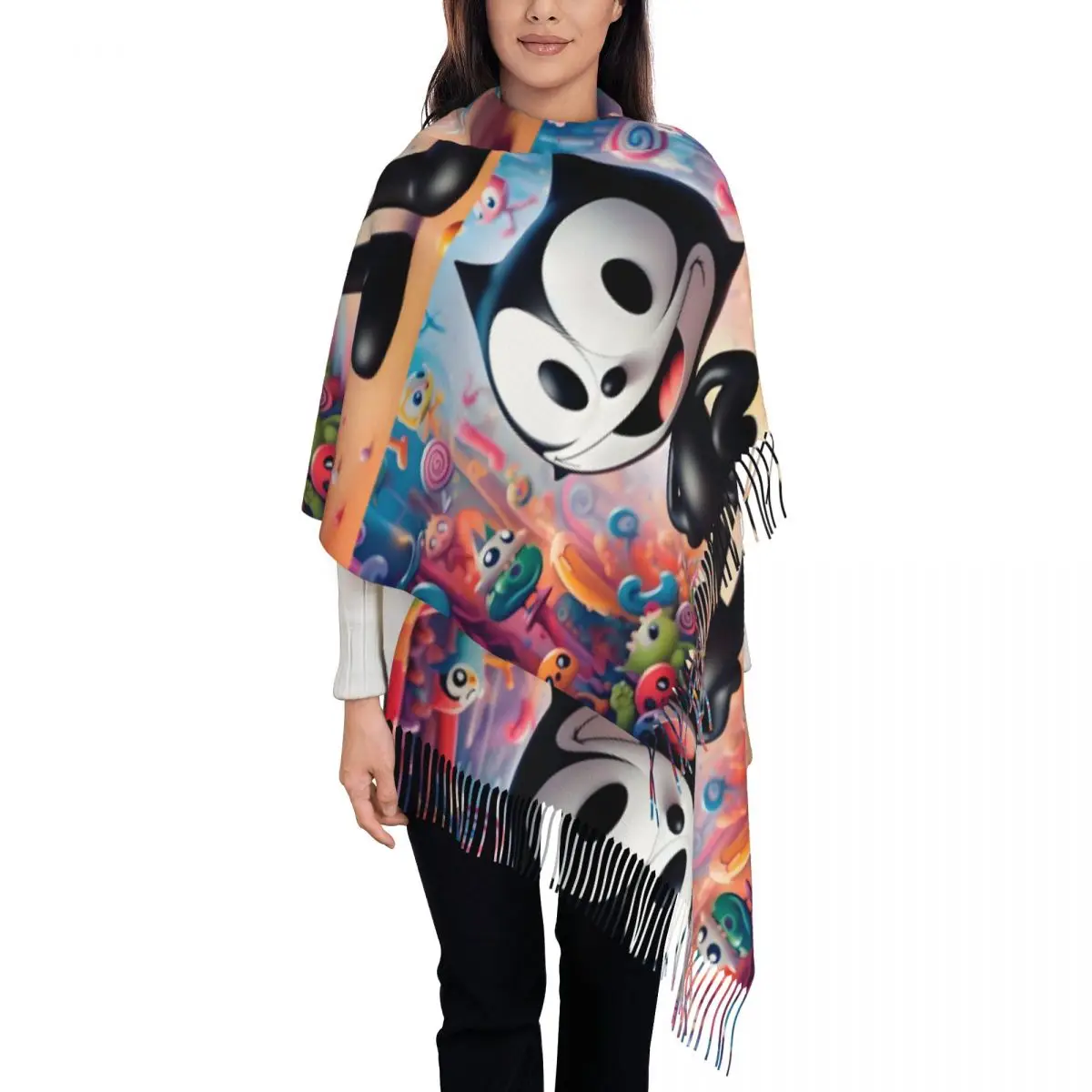

Custom Print Funny Felix The Cat Scarf Men Women Winter Fall Warm Scarves Cartoon Kawaii Anime Shawl Wrap