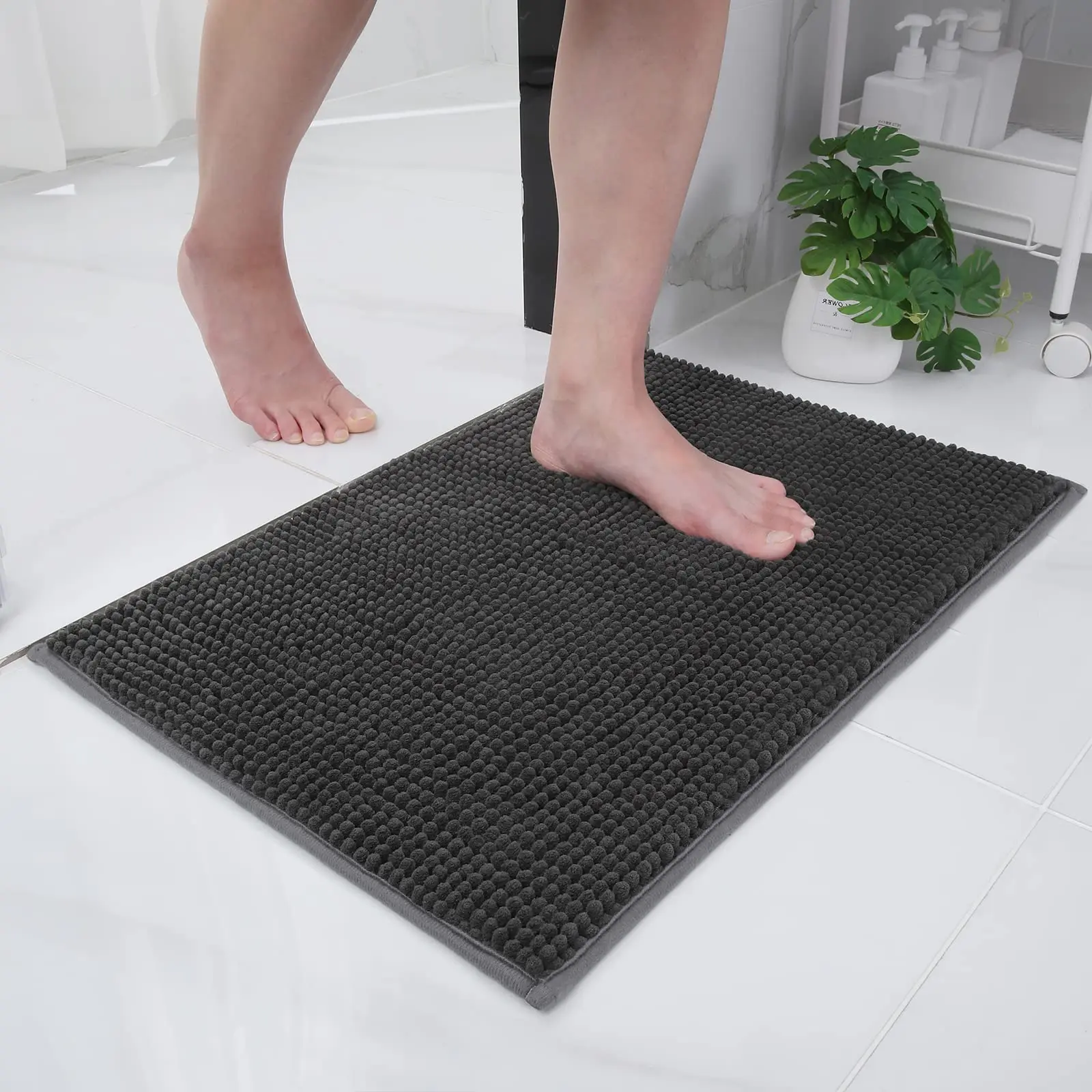 

Homaxy Shaggy Chenille Bath Mat Absorbent Quick Dry Floor Decoration Shower Pad Soft Thick Plush Carpet Anti-Slip Bathroom Rug