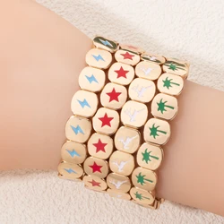 New 10mm Honeycomb Tile Girl Bracelet Drip Oil Gold Color Alloy Women/Men Bangle Fashion Jewelry 2024