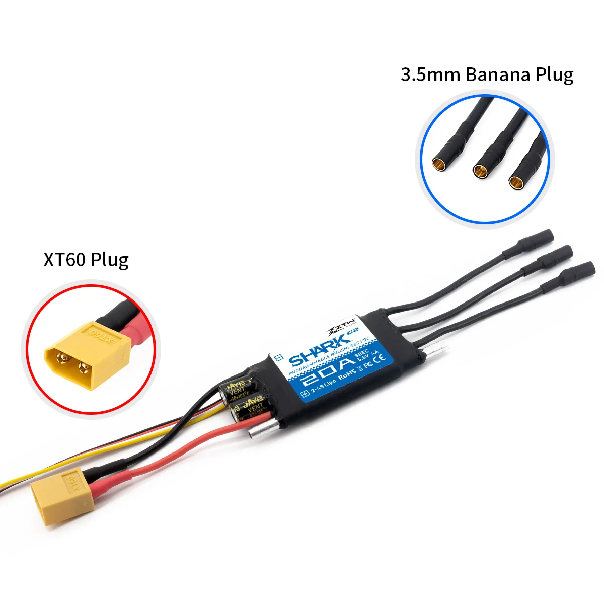 ZTW Shark G2 ESC 20A/30A/40A/50A/60A/80A/100A/120A 2-6S SBEC 5V/6V 8A Wasser Kühlung Zwei-weg Für RC Boot Unterwasser Thruster