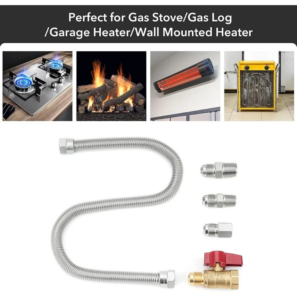 B50C Flexible Gas Connector With Fittings For Garage Heaters, For Garage Stoves, Wall-Mounted Heaters, Gas Fireplaces And Gas Dr