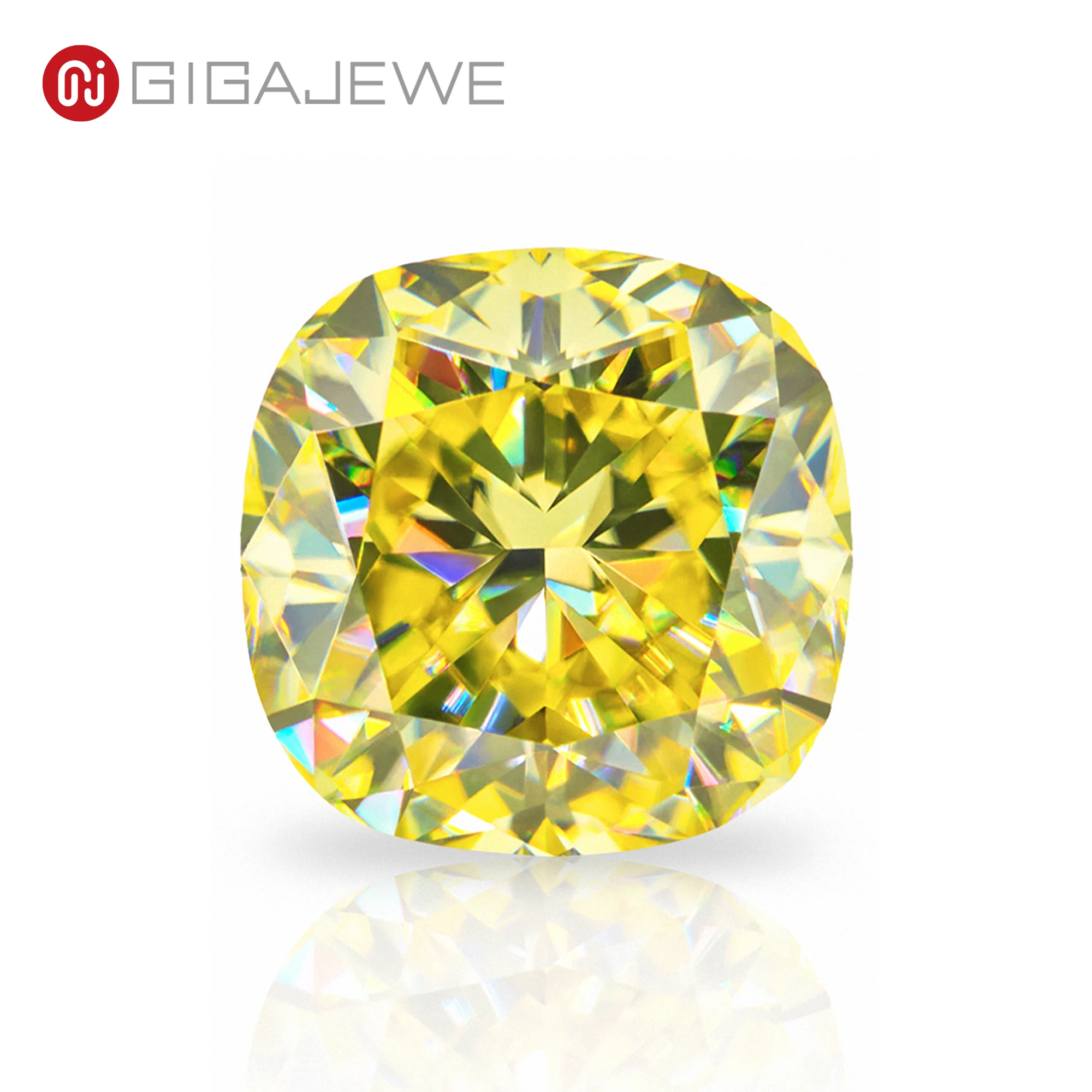 GIGAJEWE Customized Crushed Ice Cushion Cut Vivid Yellow VVS1 Moissanite Loose Diamond Test Passed Gemstone For Jewelry Making