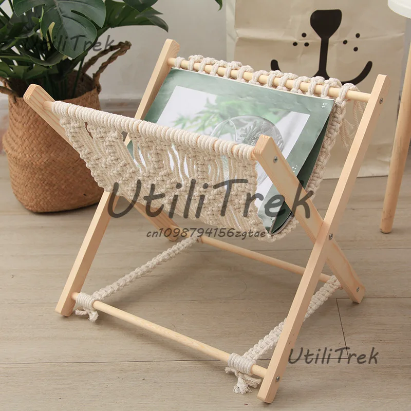 

Стеллаж для хранения из хлопчатобумажной веревки Складная стойка для журналов Креативная настольная книжная газета Напольная полка для фотографий