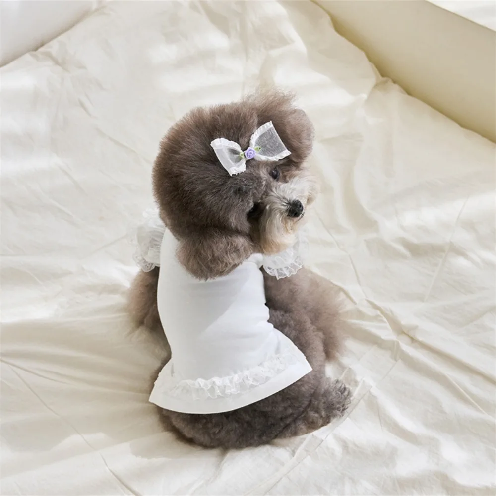 

Fashion Lace Pet Summer Vest Flying Sleeve Breathable Cat Base Skirt Soft Cat T-shirt Puppy