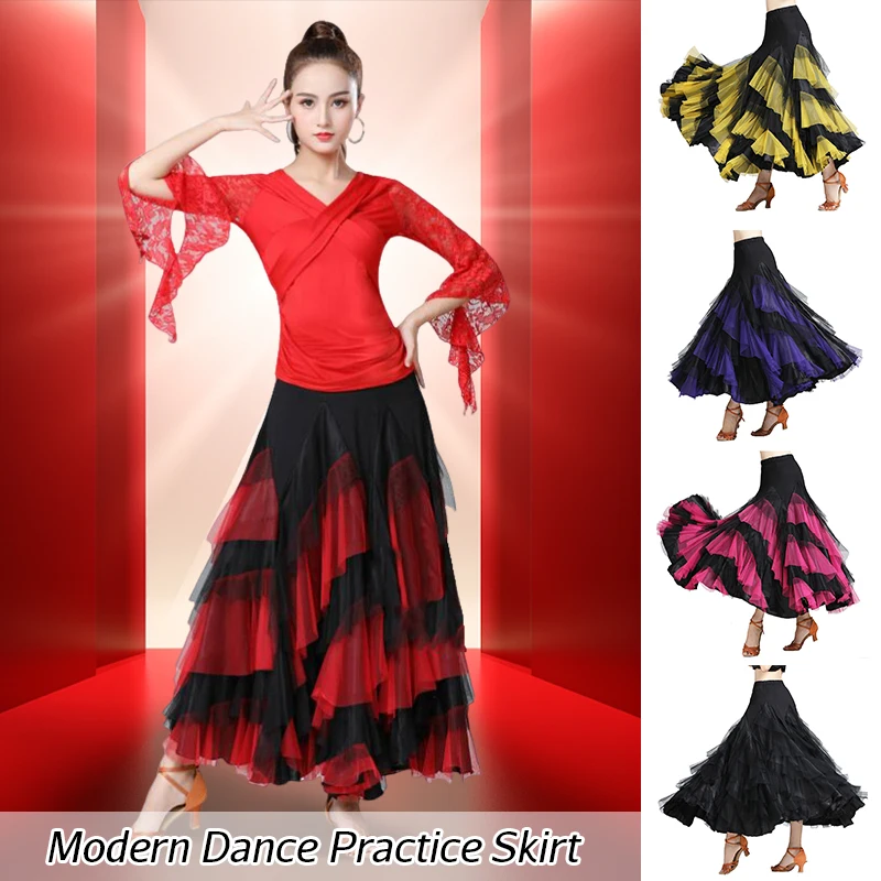 Vrouwen Spaanse Flamenco Jurk Ballroom Wals Rok 360 Graden Gelaagde Grote Schommel Dans Rokken Praktijk Stage Performance Kostuum