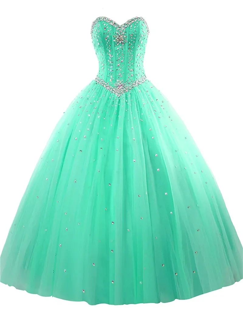 

2025 Sexy Tulle Ball Gown Quinceanera Dresses with Beaded Crystals Sweet 16 Gowns Lace Up Floor Length Vestido De Festa BM77