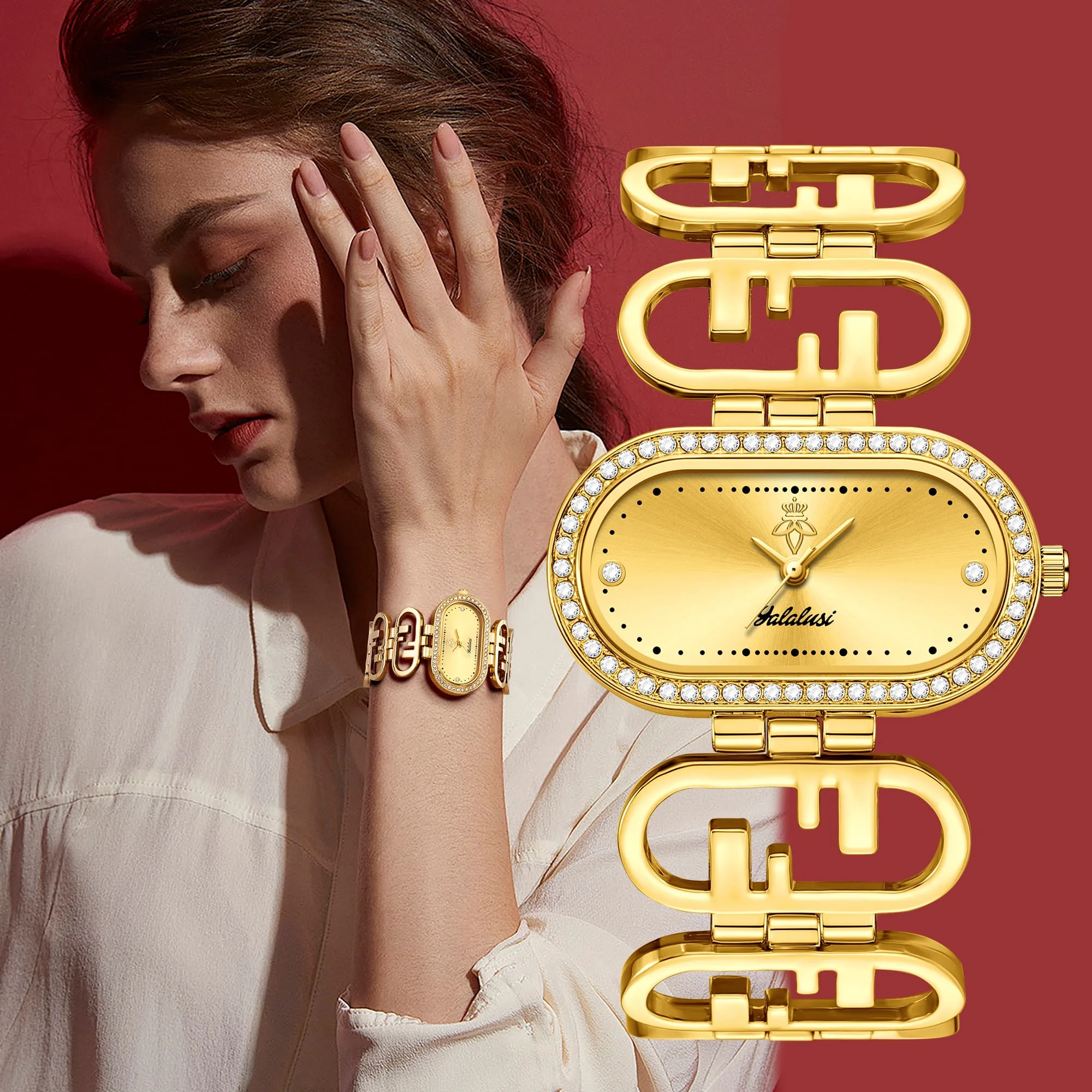 YaLaLuSi Fashion Women's Quartz Watch Luxury Gold Women's Watches Sparkling Rhinestones Gift Box A Good Choice for Gifts