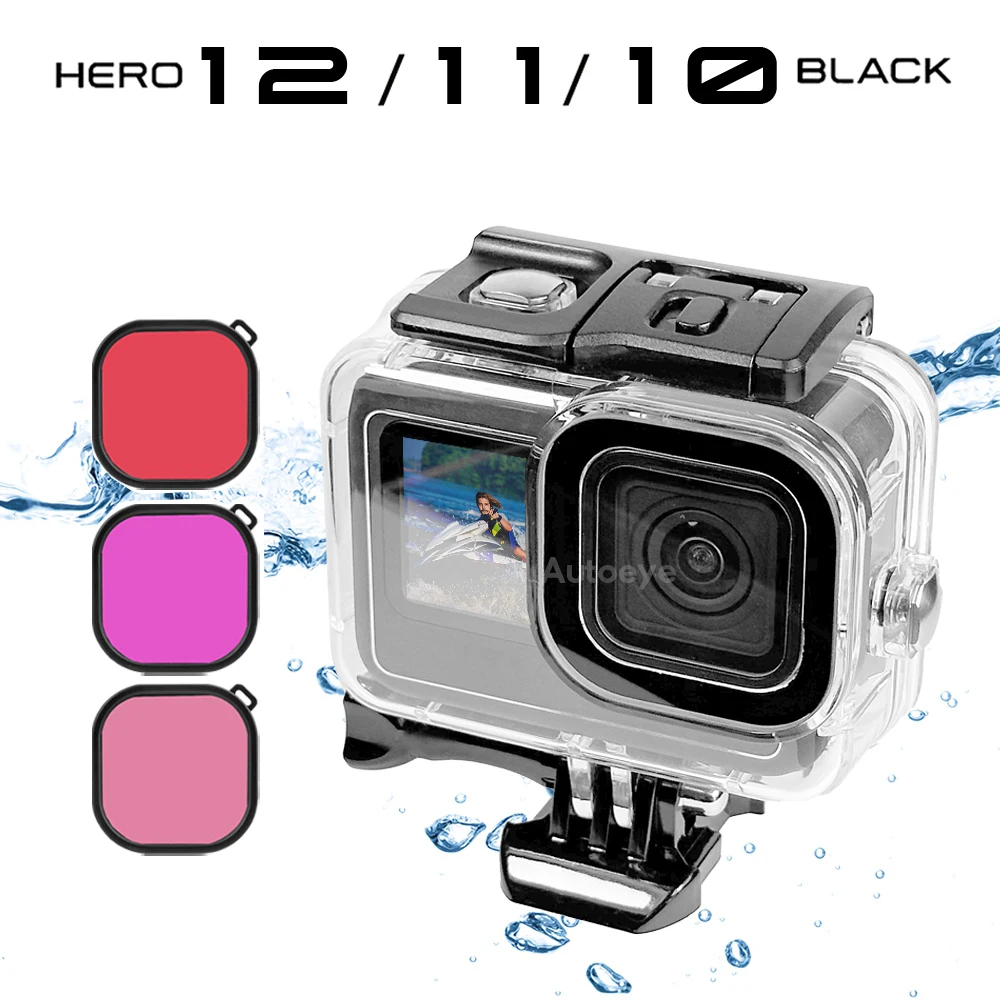 60M Waterproof Case for GoPro Hero 12 11 10 9 Black Protective Diving Underwater Housing Shell Cover Red Purple Color Filter