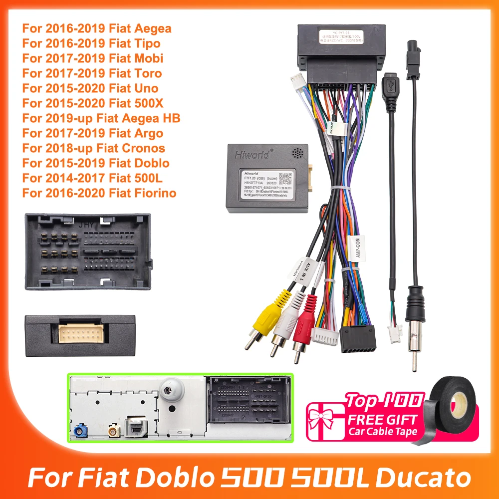Cable de Radio para Automóvil Fiat Doblo 500 Ducato Egea Strada Toro Argo Cronos MobiCar, Arnés de Cables de Alimentación, Conector, Adaptador Canbus FTF1.20