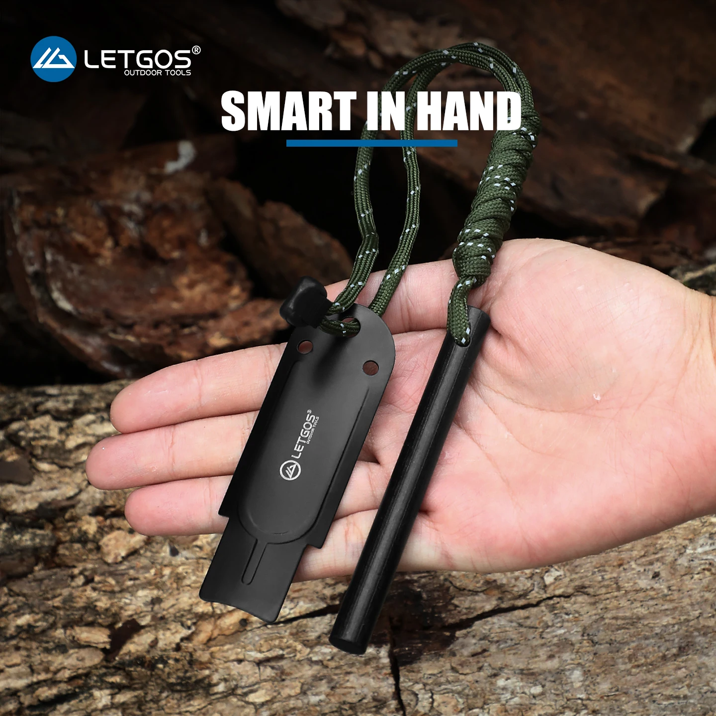 LETGOS Ferrocerium Rod Fire Starter Waterproof Survival Tool w/Umbrella Rope for Campfires Hiking Backpacking Camping Equipment