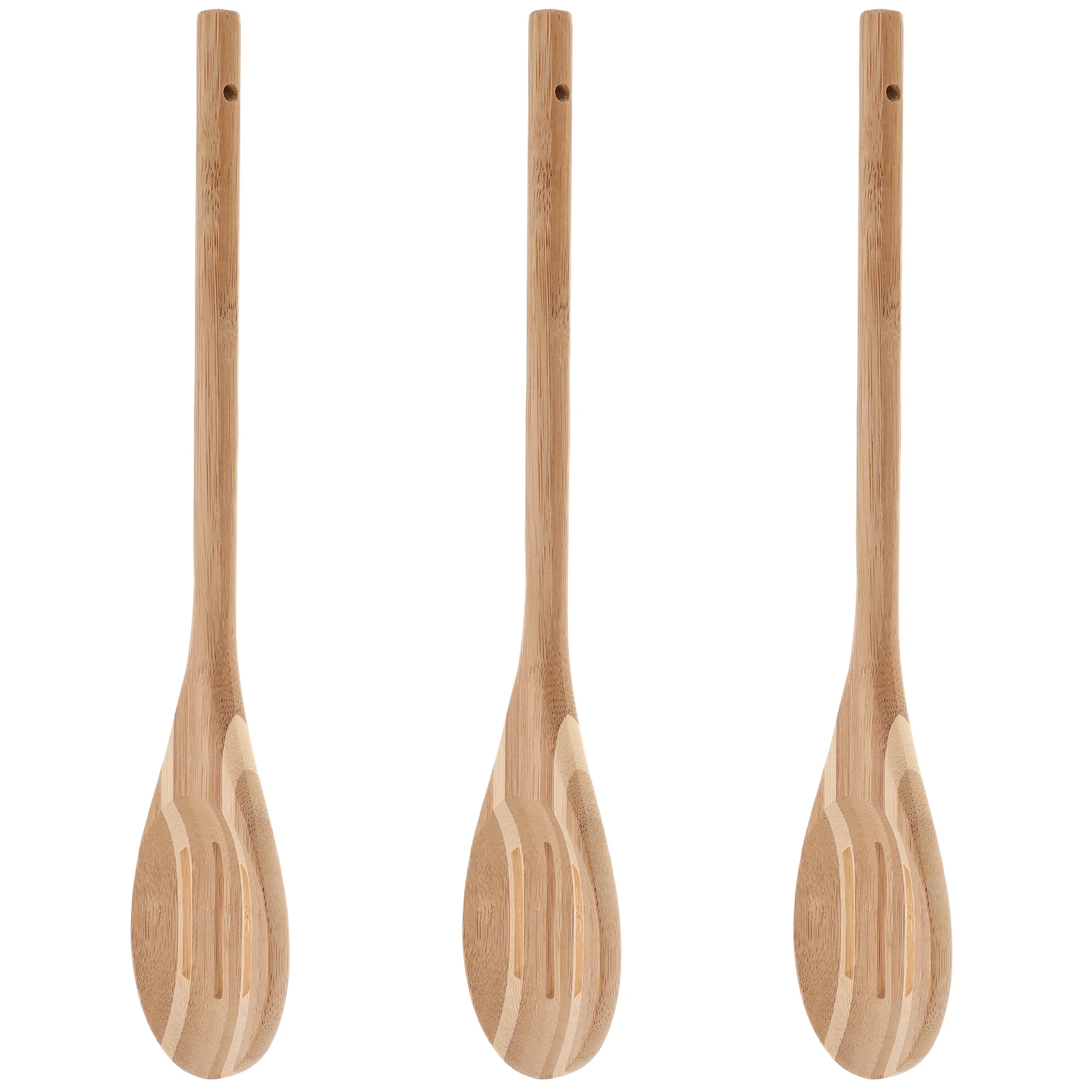 

3Pcs Bamboo Slotted Spoons Set Round Handle Nonstick Cooking Utensils Serving Mixing Kitchen Tools for Frying Stirring Grilling