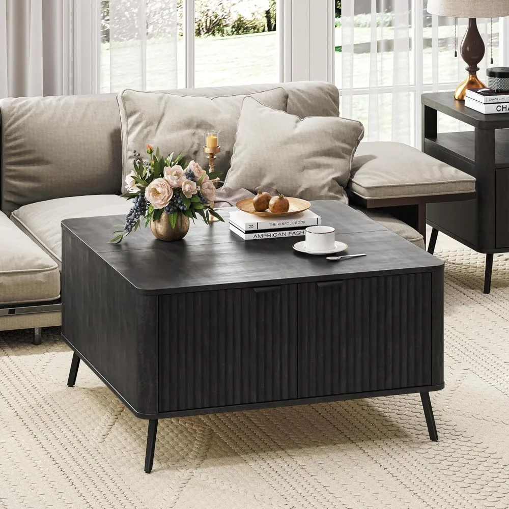 

Lift Top Coffee Table for Living Room, 35.4" Coffee Tables with Storage, Fluted Center Table with Hidden Storage Compartment