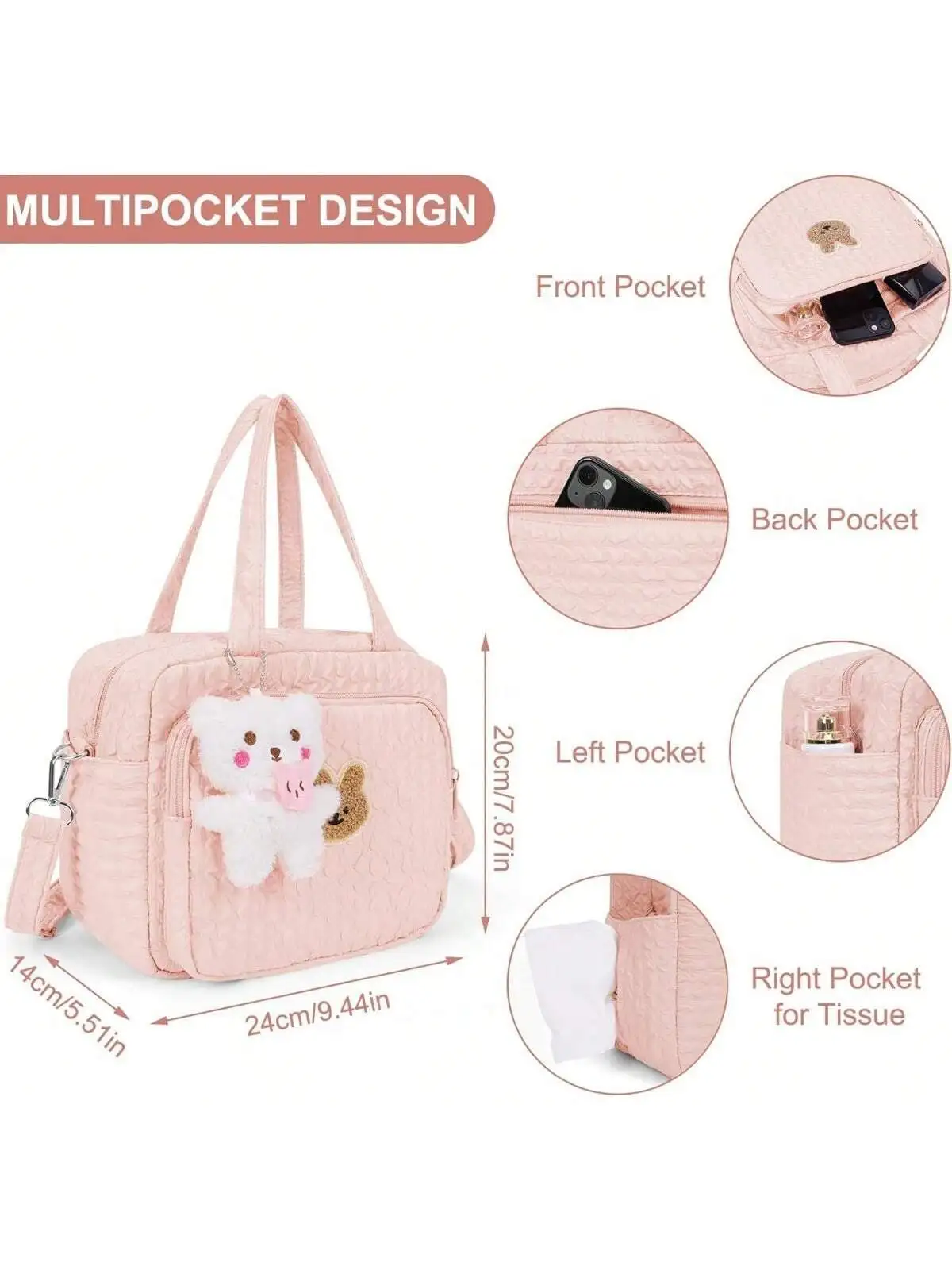 Monocromática Sacos De Fralda Do Bebê com Pingente, Organizador De Maternidade, Portátil, Nylon, Viagem Tote, Animal, Desenhos Animados, Mamãe, 1Pc