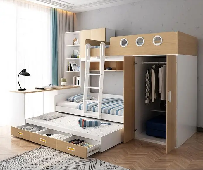 Up and down bed child mother child multifunctional bed with desk wardrobe parallel up and down bunk wall cabinet