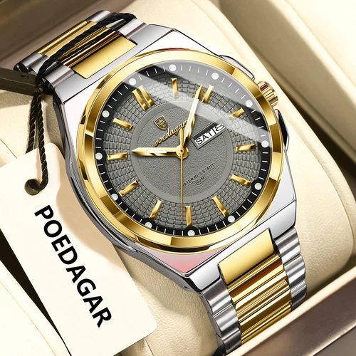 Imagen 2 del producto POEDAGAR, relojes originales superiores para hombre, reloj luminoso resistente al agua de acero inoxidable para hombre, reloj de pulsera clásico de cuarzo con fecha y semana para hombre