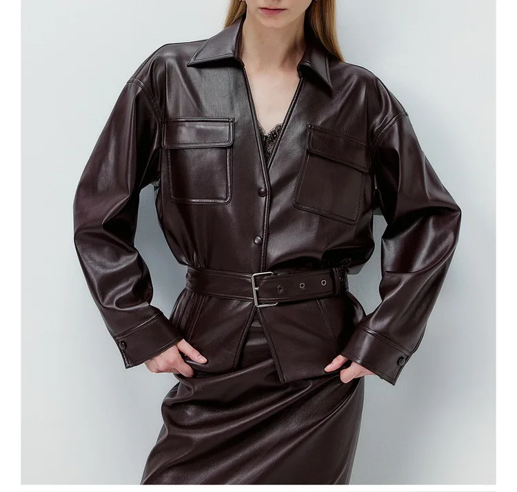 

Women's Jackets Autumn Fashion New Ladies Solid Spliced Motorcycle Jacket Female Lapel Long Sleeve Leather Coat Streetwear Retro