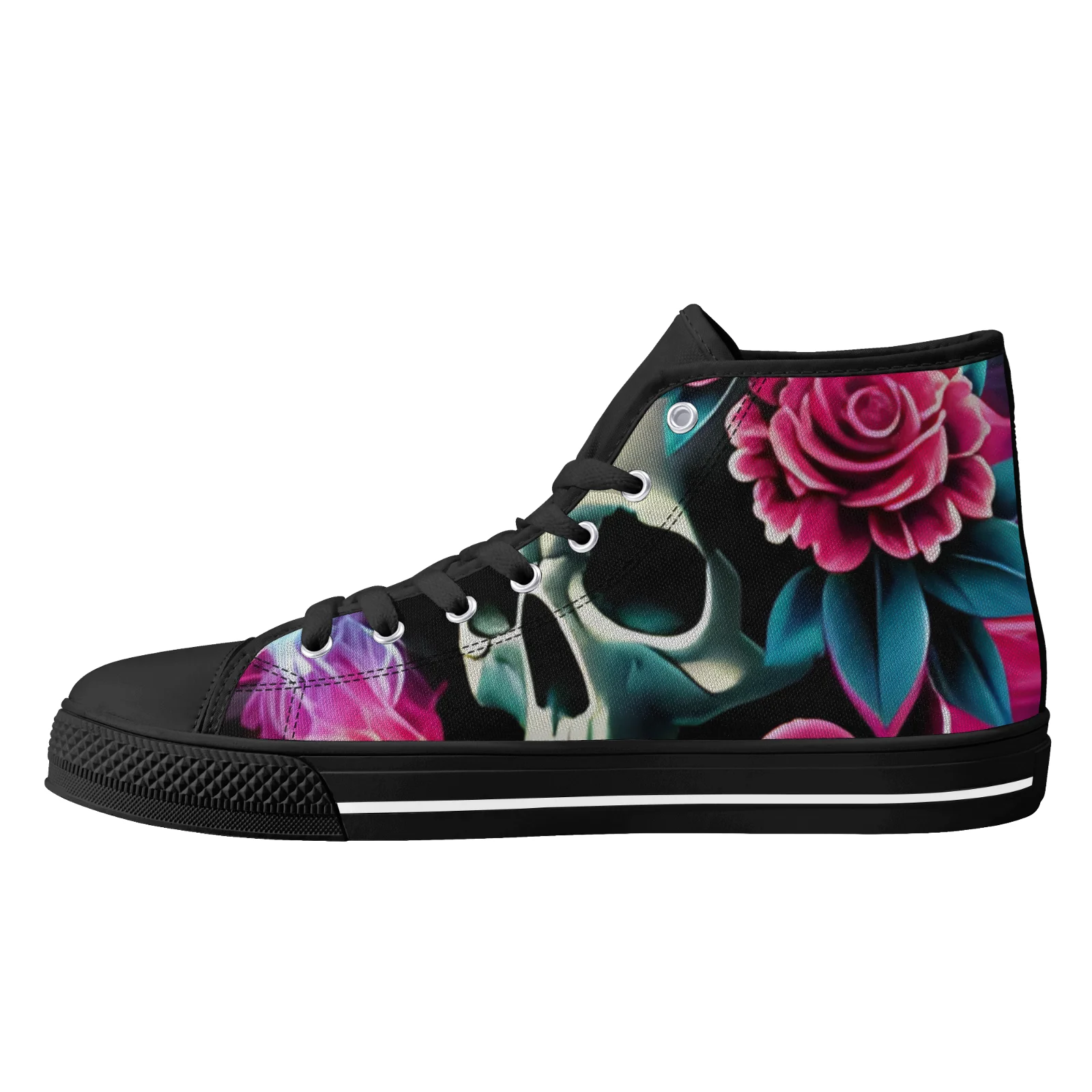 

Custom Shoes Floral Skull Prints Classic High Top Canvas Shoes for Boys Girls Vulcanized Shoes Flats Sneakers Footwears