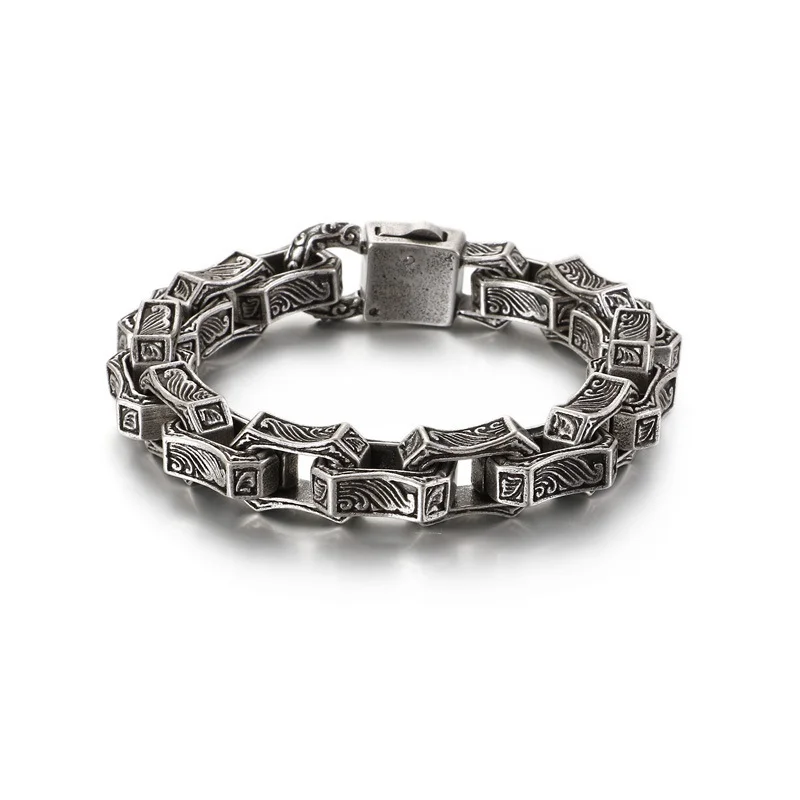 Biker Vintage Viking Carved Box Bracelet Stainless Steel Heavy Duty Men Wristband Punk Fashion Jewelry Father's Day Gifts