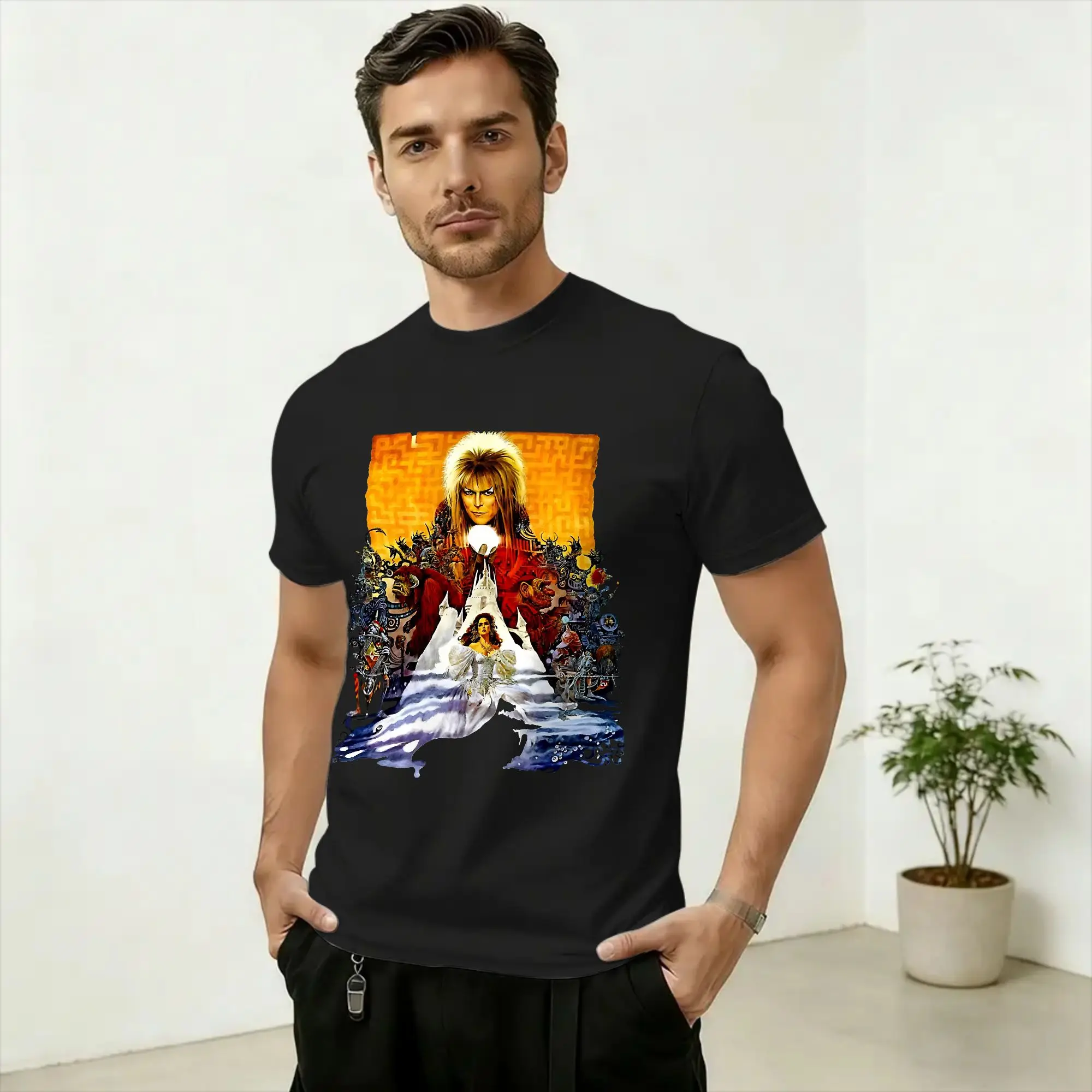 Movie Labyrinths T-Shirt Summer  Hip Hop T-Shirts Men's 100% Cotton Round Neck Plus Size Clothing Short Sleeves Funny Tops