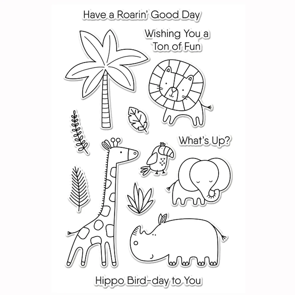 Summer Giraffe Hippo Elephant Lion Palm Tree Leaves Cutting Dies/Clear Stamp Crafts Card Album Making DIY Stencil 2023