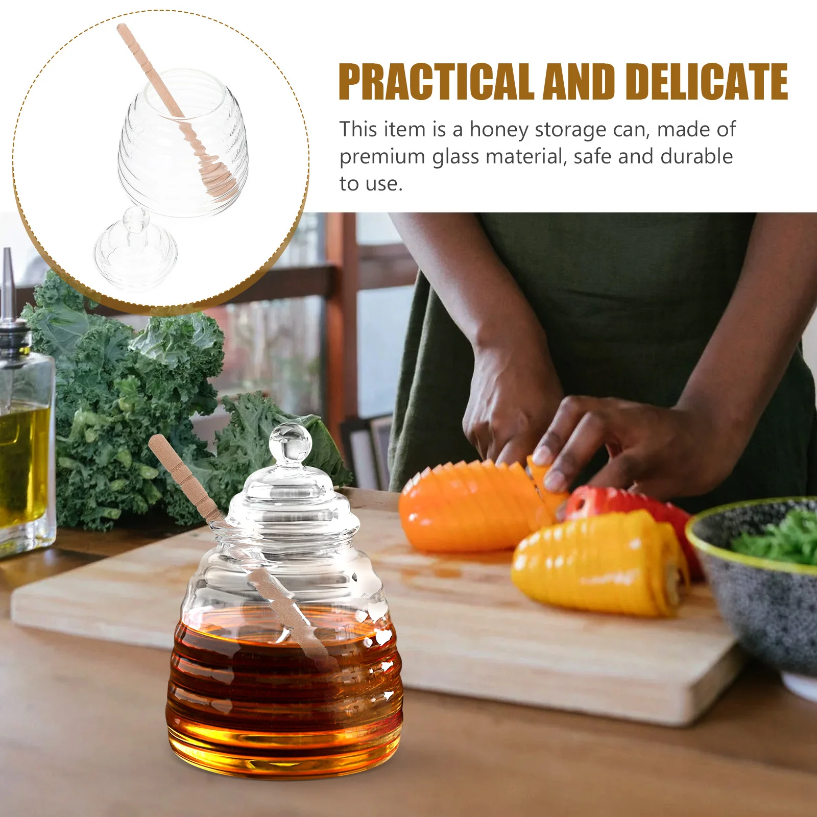 

1Set Glass Storage Jar Clear Honey Jar with Stirring Rod Smooth Non-Scratch Surface Multi-Use for Kitchen Syrup Jam Tea