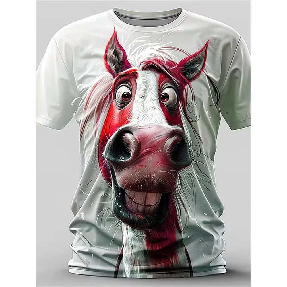 

New Summer Animal Horse 3D Print T-Shirts Men Women Tiger Cat O-Neck Tshirt Short Sleeve Oversized Harajuku Tee Top Kid