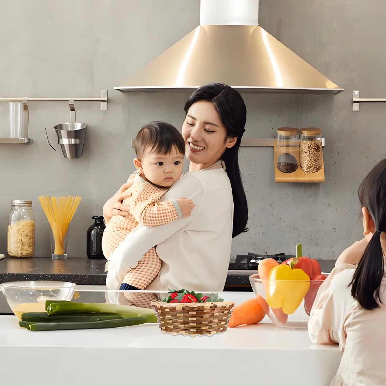 

5 Pcs Bamboo Fruit Basket Containers for Food Small Baskets Woven Carry Out Storage Organizer