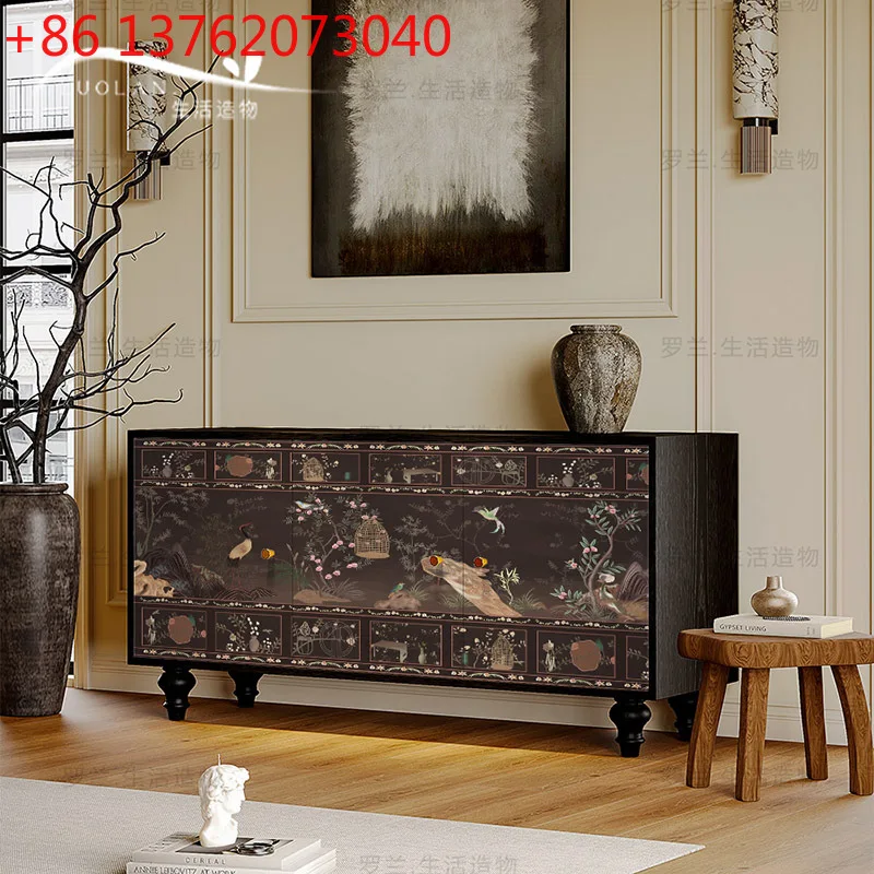 

Неоклассический бытовой обеденный шкаф из цельного дерева для цветов и птиц, кухонный шкафчик для хранения вещей