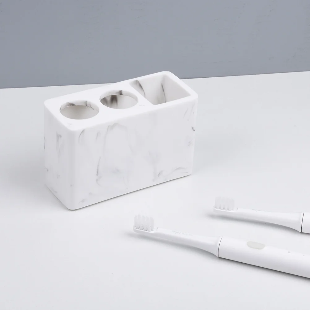 

Bathroom Toothbrush and Toothpaste Holder 3 Compartment Resin Stand Marbled Grain Storage Rack Organizer for Sink