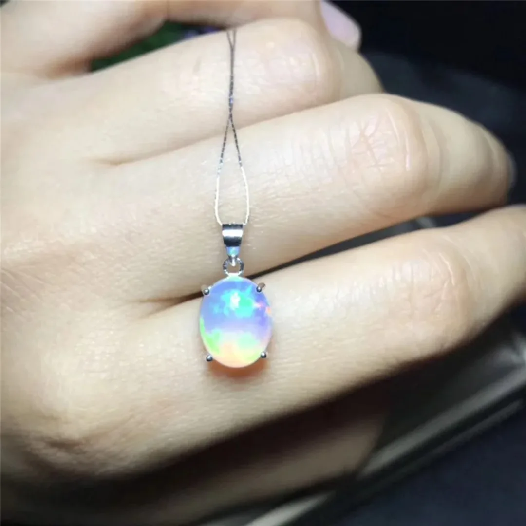 925 Silver Opal Pendant for Woman 9 Mm * 11 Mm Oval Cut Natural Australia Opal Gemstone Pendant Sterling Silver Opal Jewelry