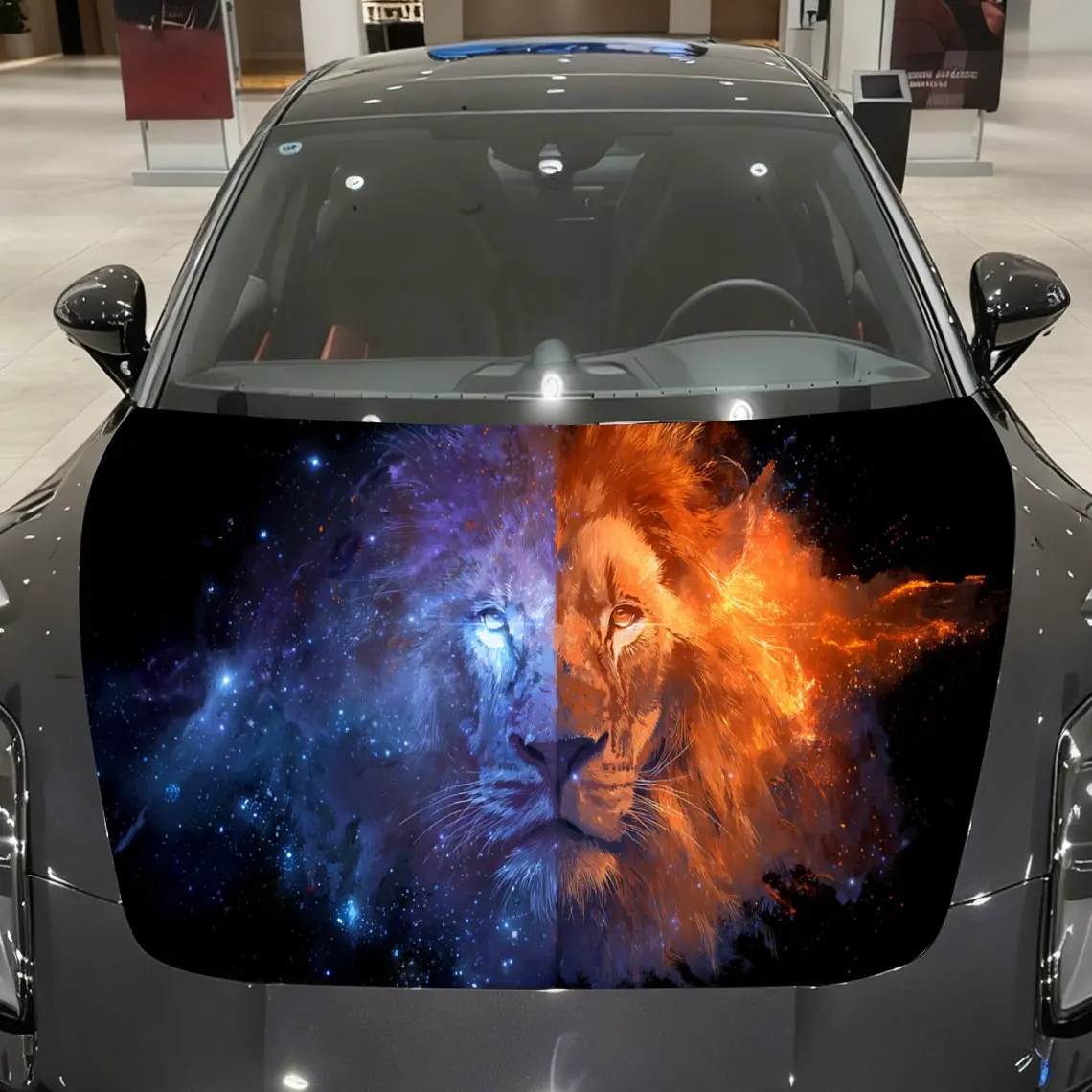 

Blue Starry Sky Red Flame Lion Car Hood Vinyl Stickers Car Surface Protection Decal Car Decoration Cover Vinyl Wraps Waterproof