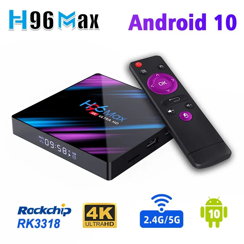 H96MAX RK3318 Android Set Top BOX, Android 10.0 2.4G & 5G Dual WiFi BT4.0 Google Play Youtube TV Box LAN 100M H96MAX TV Box