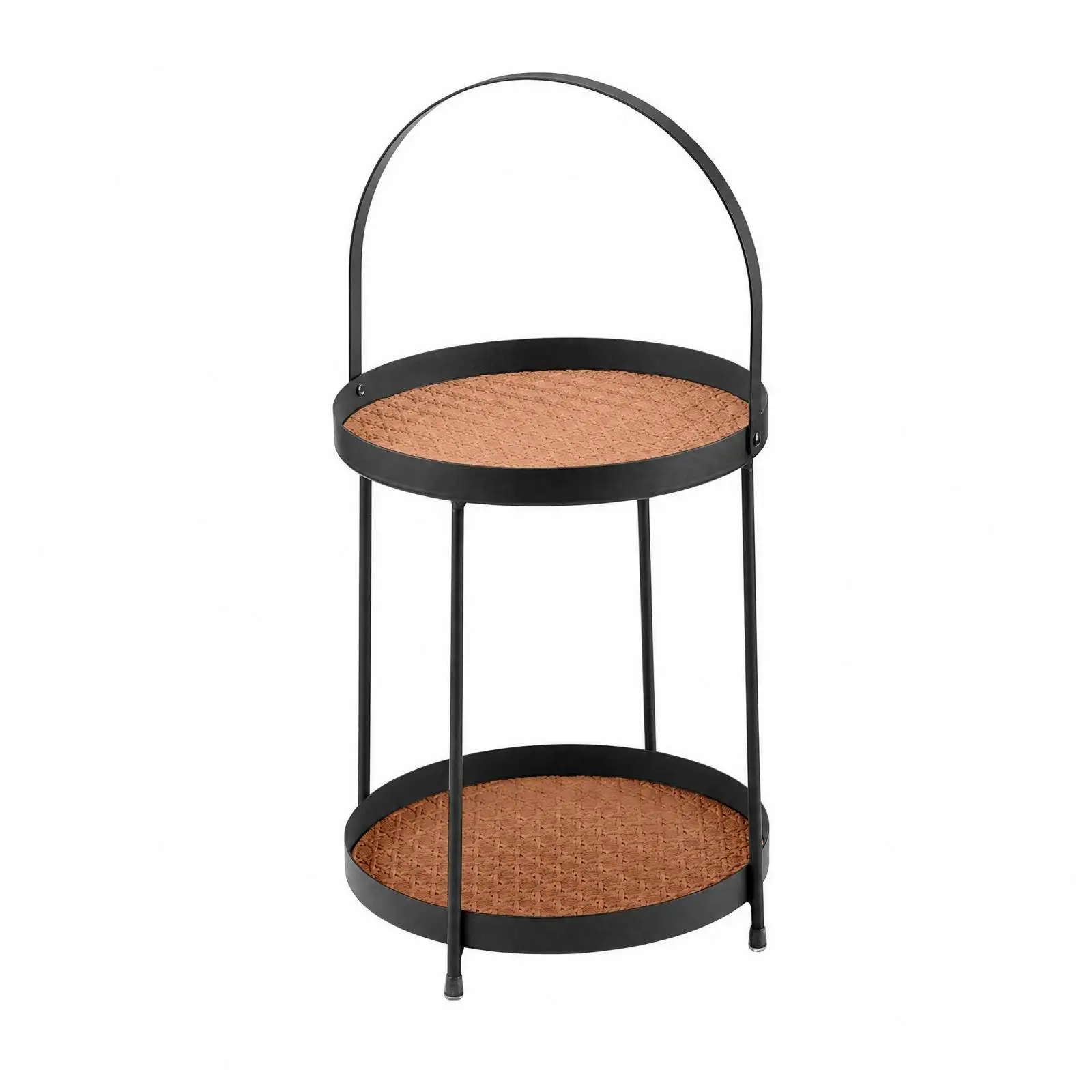 Freestanding Tabletop Storage Rack No Assembly Required Two-Tier Tray Rack with Handle Woven Leather Tray Organizer Portable