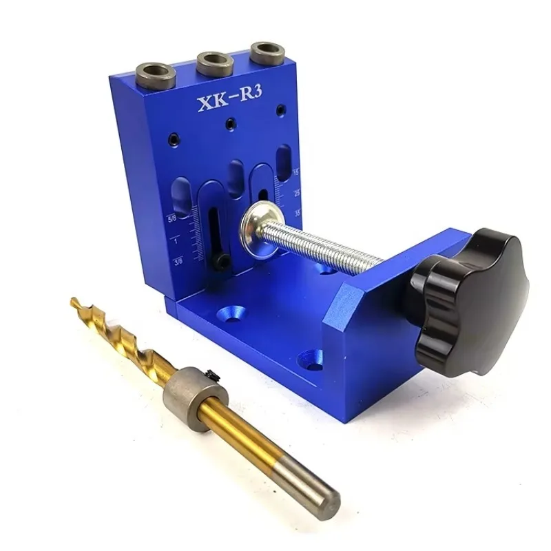 

Three 9.5mm Holes Drilling Guide Aluminum Portable Inclined Pocket Hole Screw Jig for Woodworking Industrial DIY